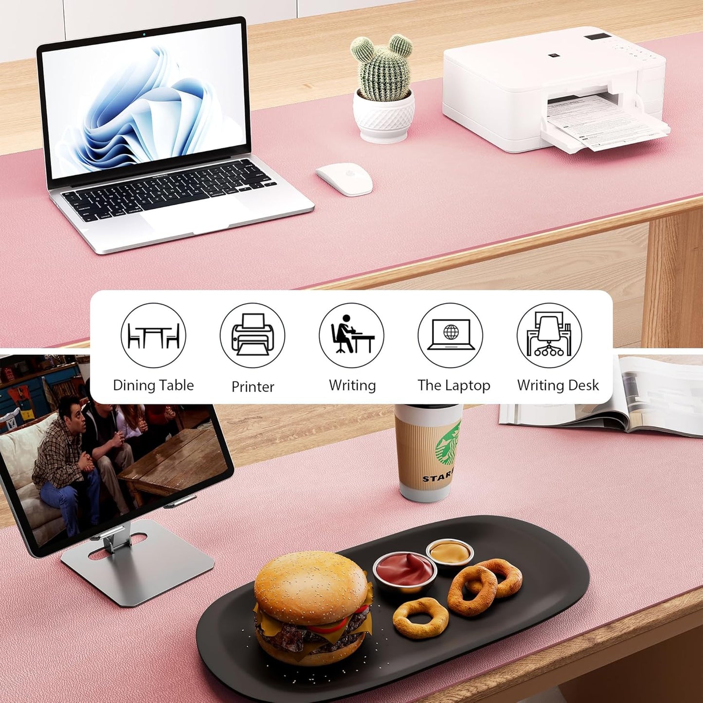 Aothia Leather Desk Pad Protector - Large Mouse Pad, Office Desk Mat, Non-Slip PU Leather Desk Blotter, Laptop Desk Pad, Waterproof Desk Writing Pad for Office and Home (Pink, 38" x 13.7")