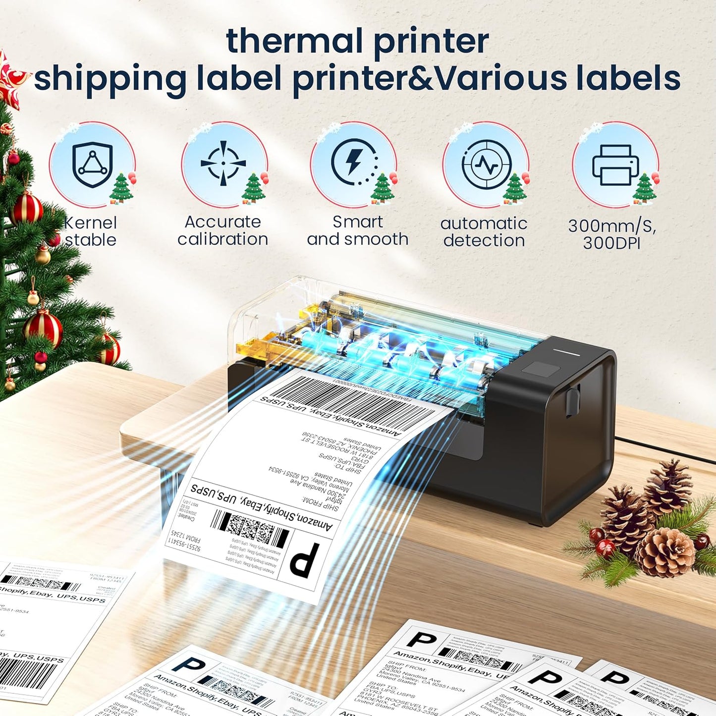 Thermal-Shipping-Label-Printer for Small Business 4x6 Bluetooth Thermal Label Printers 300mm/s Compatible Windows Mac, Android, Desktop Print Sticker Makers Machine widely Used for Amazon,Ebay