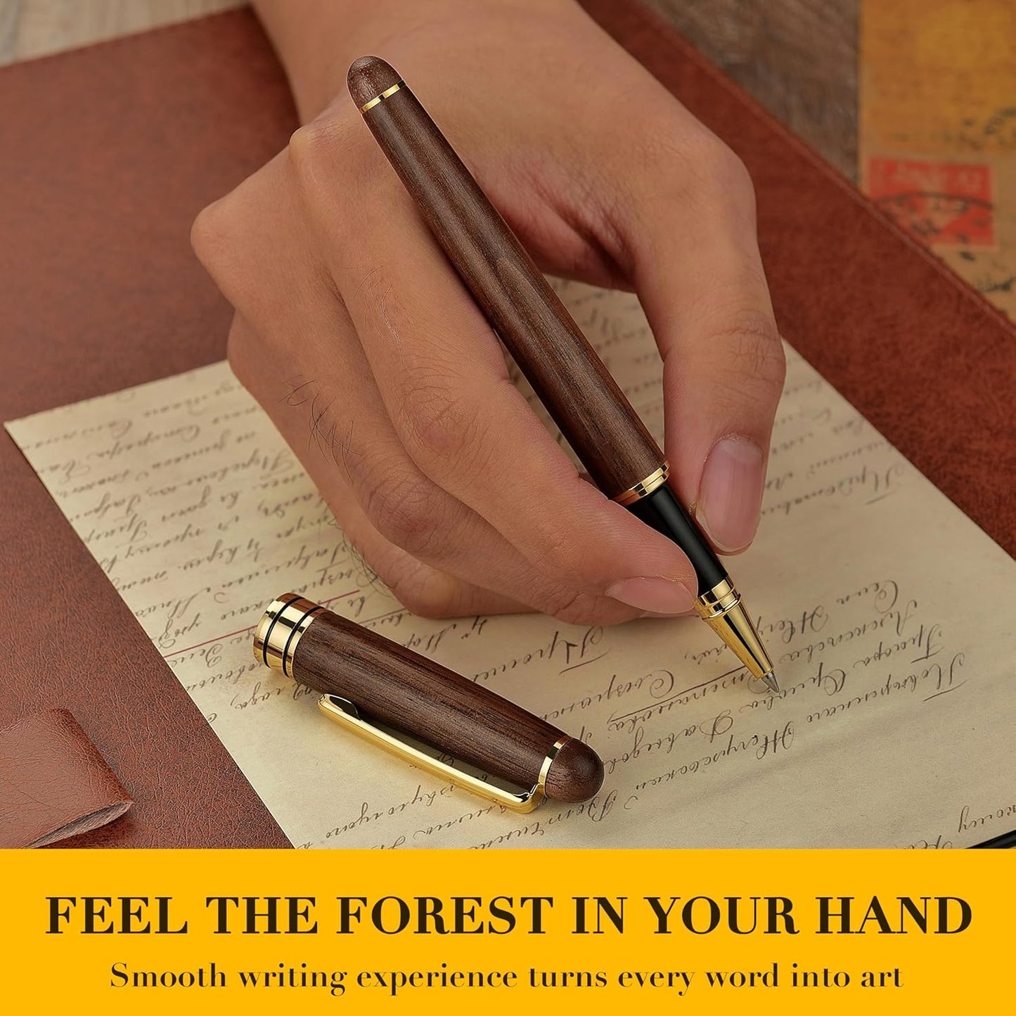 BEILUNER Luxury Wood Ballpoint Pen Writing Set,Walnut-Elegant Fancy Nice Gift Pen Set for Signature Executive Premium Office Fancy Nice Supplies - Christmas Gift Boxed with Extra Refills (Black)