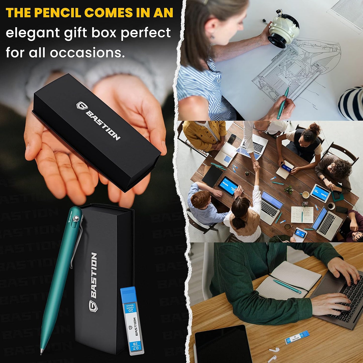 Bastion Mechanical Pencil with Medium Point Refillable Leads - Premium Aluminum Bolt Action Gift Case Metal For Architecture, Drawing, Sketching 20 x 0.7mm Lead Refills, (PENCL-BLTACN-ALTFB)