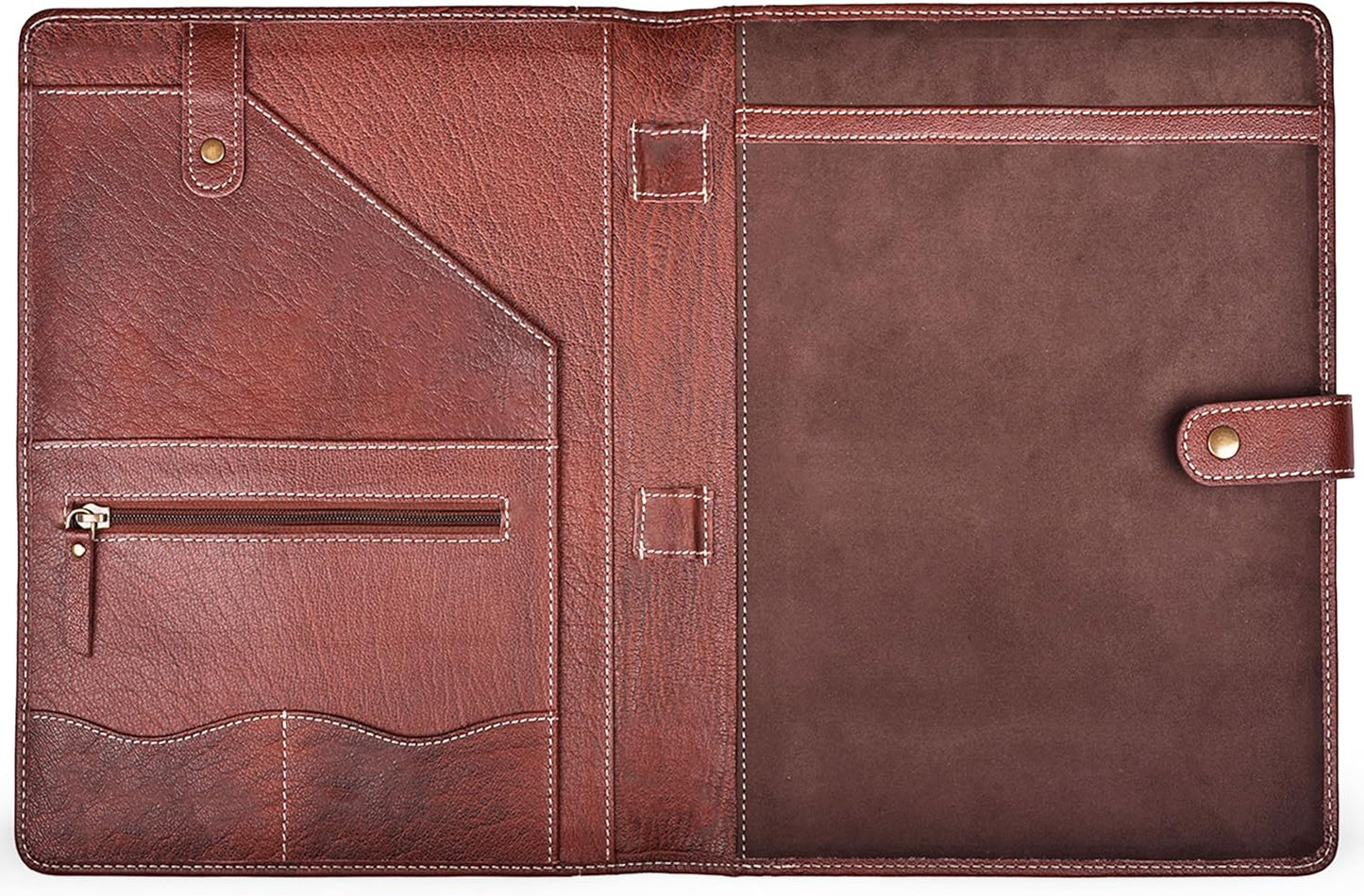Genuine Leather Portfolio – Red Brown Professional Organizer & Resume Folder, Antique Leather Business Document Padfolio with Writing Pad, Ideal Gift for Men & Women