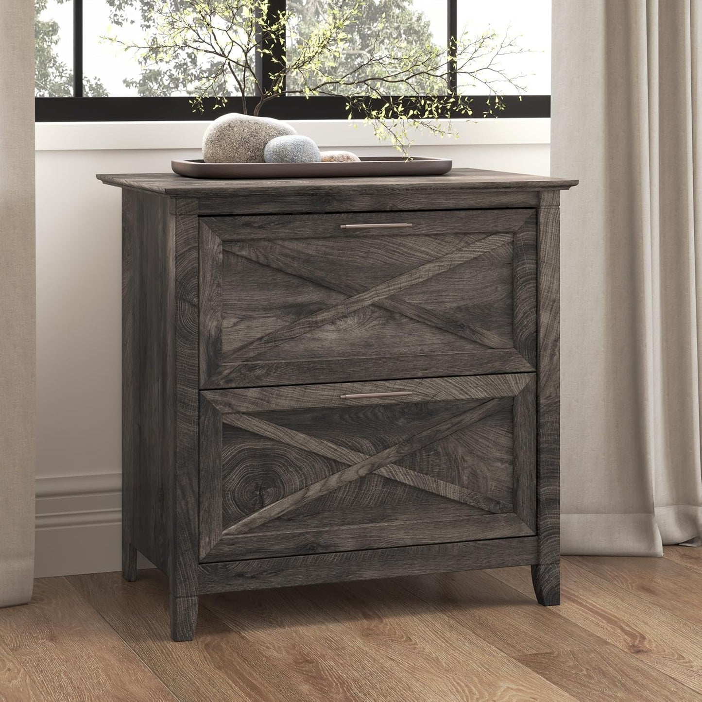 Bush Furniture Key West 2 Drawer Lateral File Cabinet in Dark Gray Hickory | Document Storage for Home Office | Accent Chest with Drawers