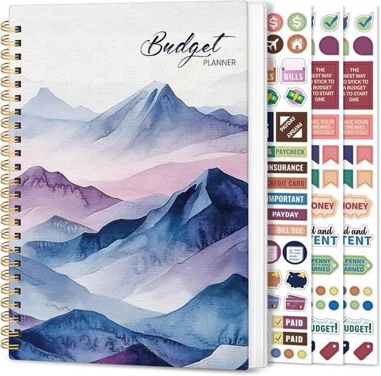 Aesthetic Budget Planner - Monthly Finance Planner with Expense Tracker, Undated Bill Organizer, Budget Notebook to Manage Your Finances, Account Budget Book with Colorful Pattern - Distant Peaks