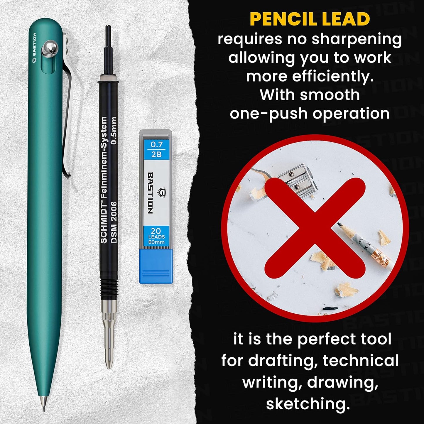 Bastion Mechanical Pencil with Medium Point Refillable Leads - Premium Aluminum Bolt Action Gift Case Metal For Architecture, Drawing, Sketching 20 x 0.7mm Lead Refills, (PENCL-BLTACN-ALTFB)