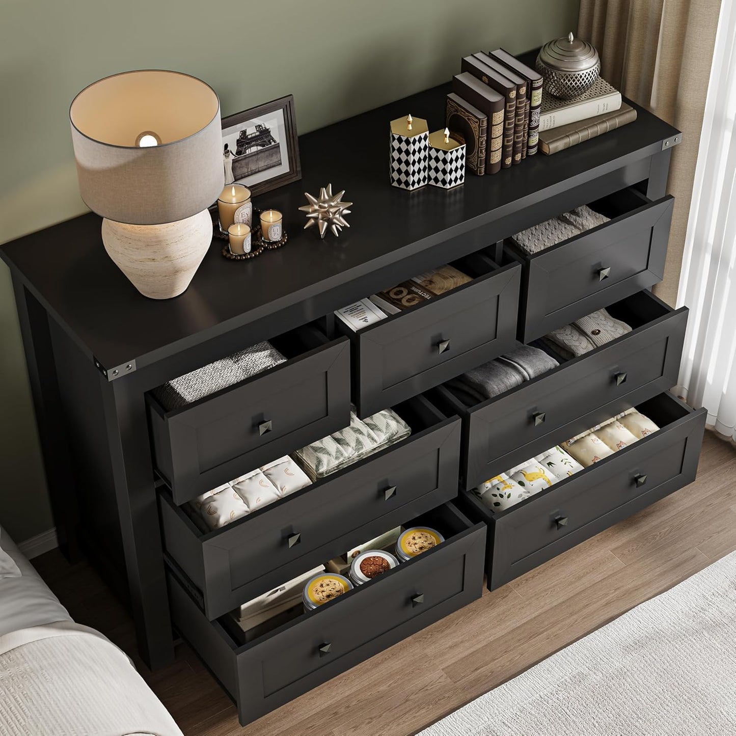 7-Drawer Dresser, Modern Wooden Storage Chest of Drawers, Dresser TV Stand, Wood Drawer Organizer with Metal Handles for Bedroom, Living Room, Hallway