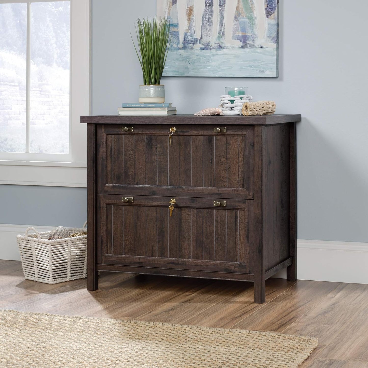 Sauder Costa Lateral File Cabinet, 2-Drawer, Coffee Oak, Locking, Rustic Cottage Style