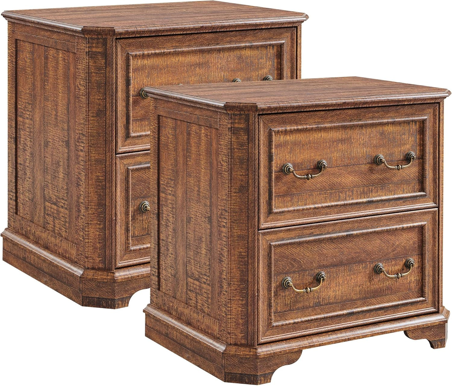 T4TREAM 2 Drawer File Cabinet Set of 2, 30" Wide Wooden Extended Desktop, Farmhouse Filing Cabinet with Smooth Rails, Holds Letter/Legal/A4, Hexagonal Design & Framed Drawer Fronts, Reclaimed Barnwood