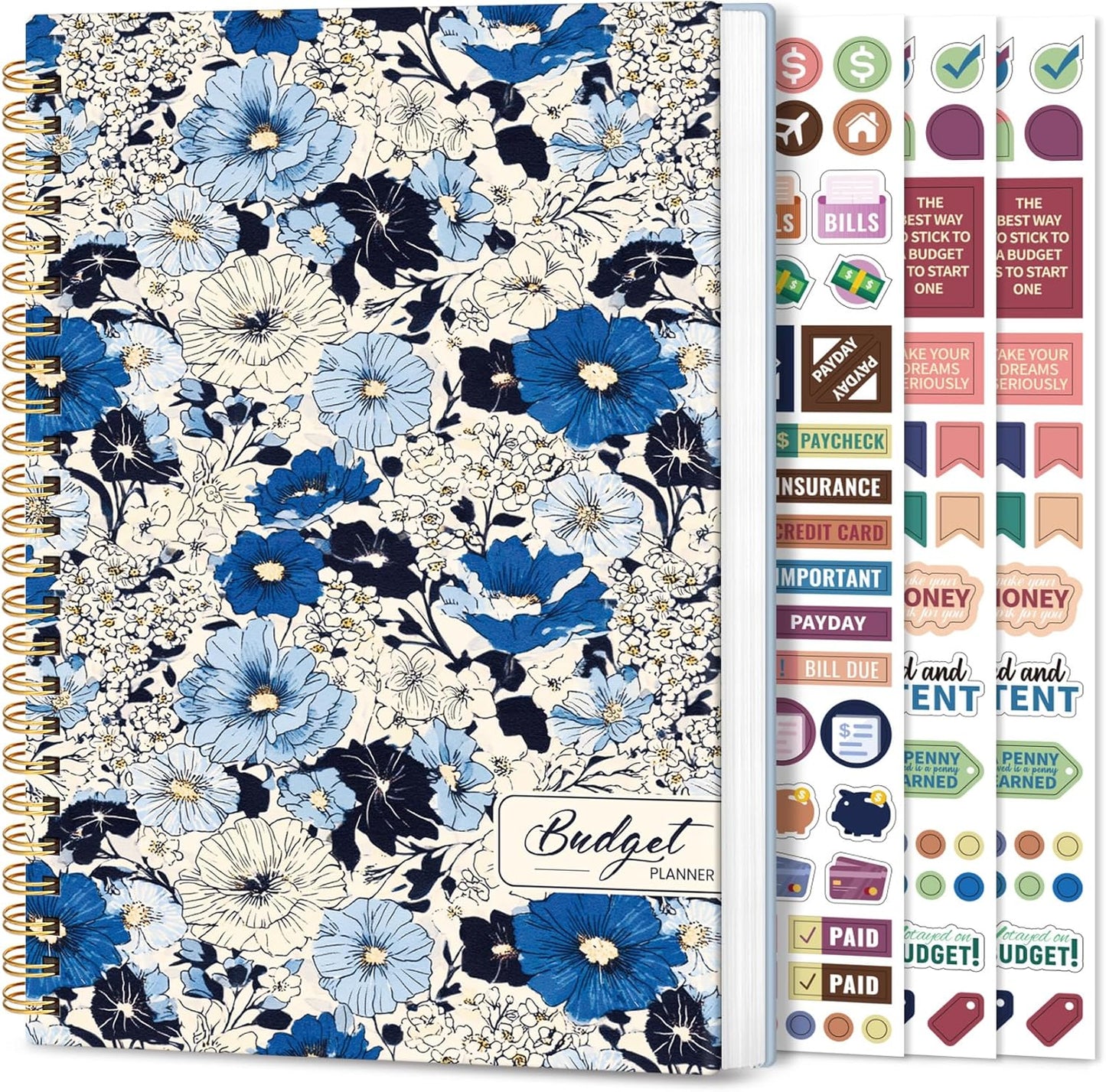 Aesthetic Budget Planner - Monthly Finance Planner with Expense Tracker Notebook, Undated Bill Organizer to Manage Your Finances, Account Book with Colorful Pattern-Azure Garden