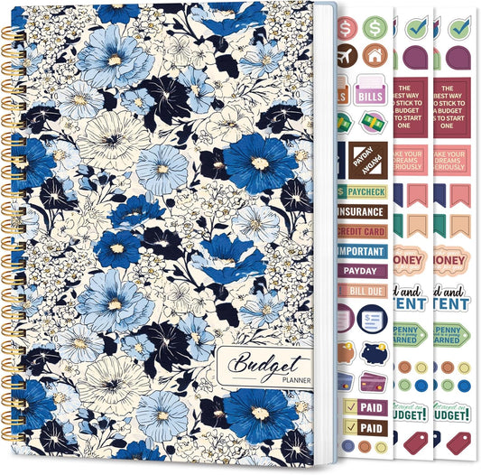 Aesthetic Budget Planner - Monthly Finance Planner with Expense Tracker Notebook, Undated Bill Organizer to Manage Your Finances, Account Book with Colorful Pattern-Azure Garden