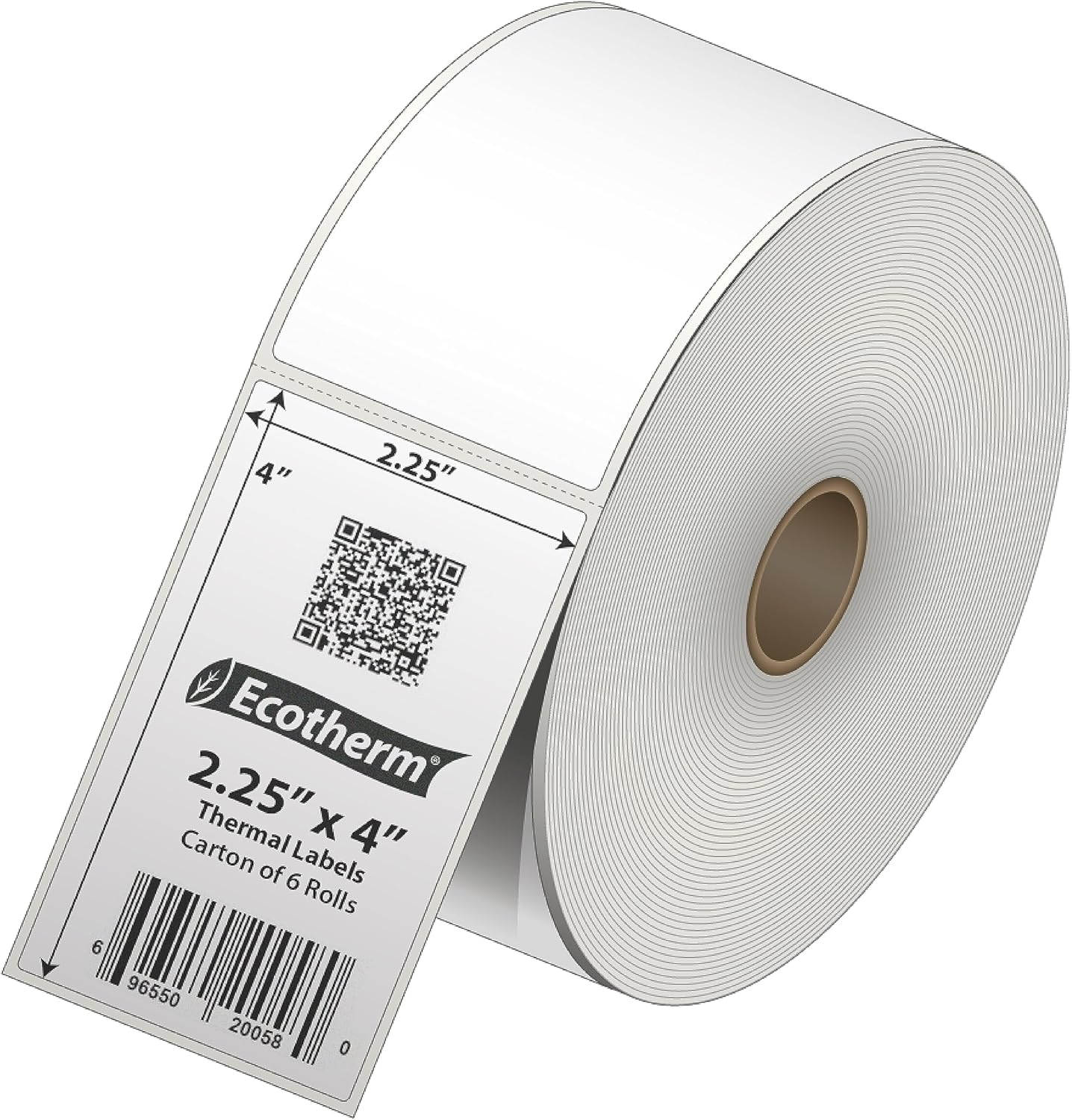 2.25" x 4" Thermal Labels | 6 Rolls | 4200 Labels | fits Zebra, Munbyn, Rollo, Godex, Arkscan, iDPRT, Offnova Thermal Label Printers and More | Blank White Adhesive Stickers by Ecotherm