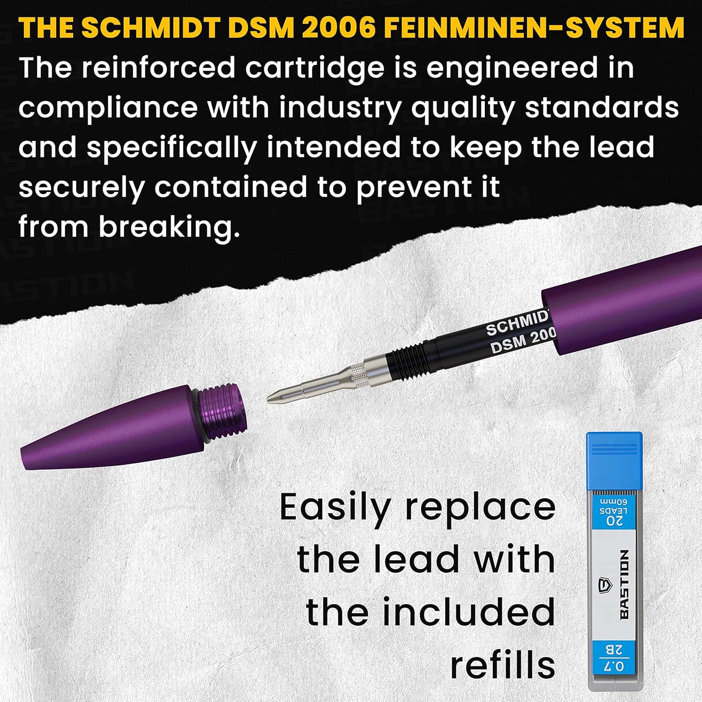 Bastion Mechanical Pencil with Medium Point Refillable Leads - Premium Aluminum Bolt Action Gift Case Metal For Architecture, Drawing, Sketching 20x0.7mm Lead Refills, Purple