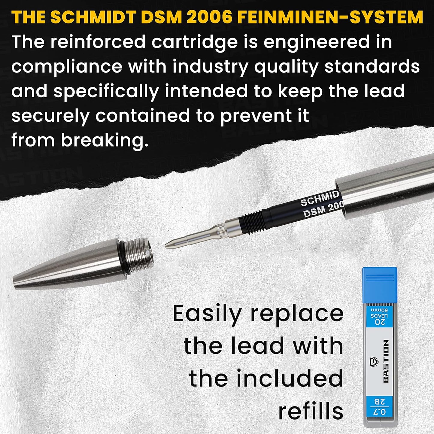 BASTION® Luxury Mechanical Pencil, Professional Medium Point Pencil for Birthday Gift includes 20 x 0.77mm Lead Refills - Stainless Steel