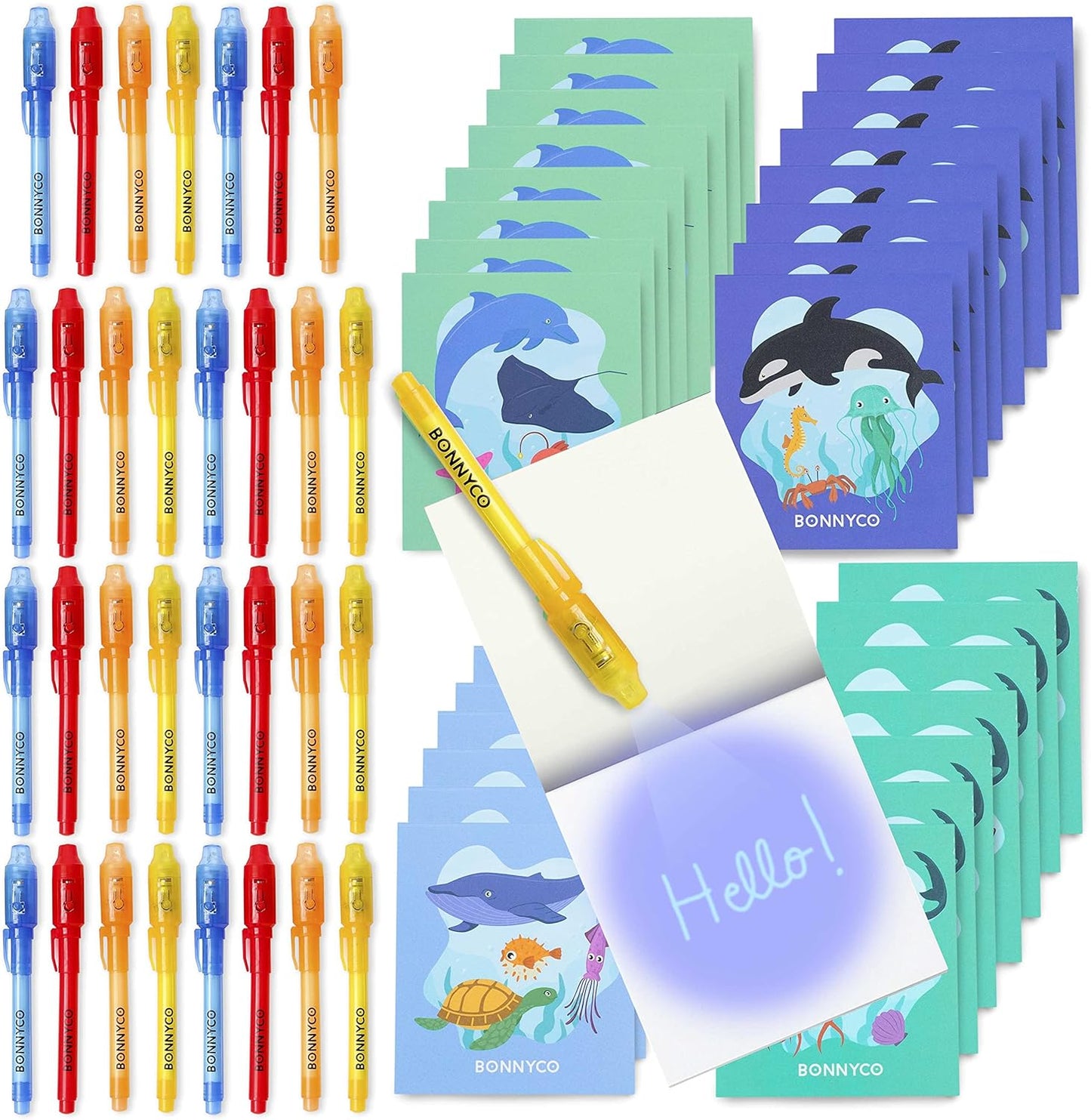 BONNYCO Invisible Ink Pen & Notebook Pack 32 Under the Sea Party Favors | Ocean Party Favors for Kids Goodie Bags Stuffers Pinata Stuffers Classroom Prizes Return Gifts for Kids Birthday Student Gifts
