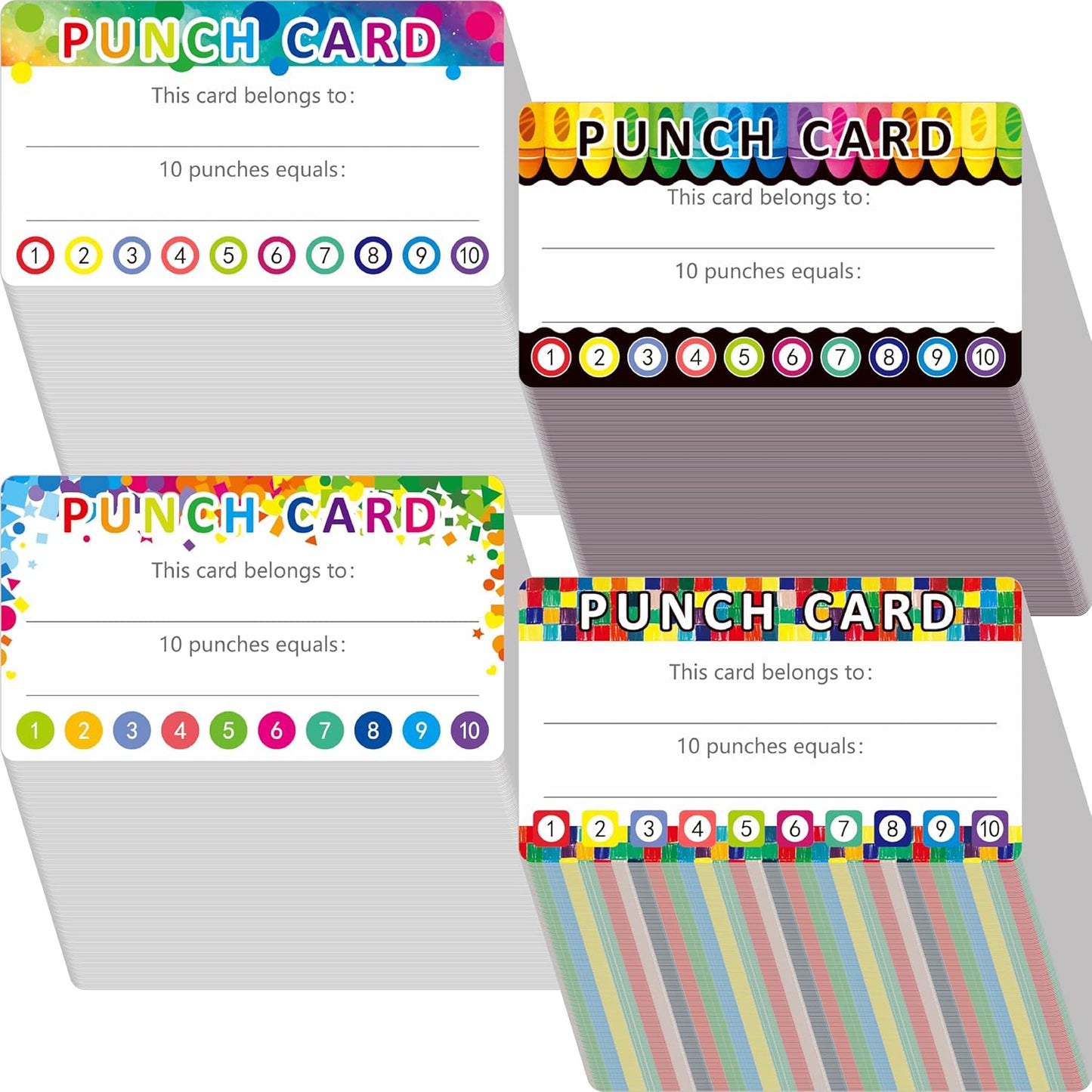 332 PCS Punch Cards, 4 Designs Incentive Reward Card Student Awards Loyalty Cards for Business, Classroom, Kids Behavior, Students, Teachers (3.5” x 2”)