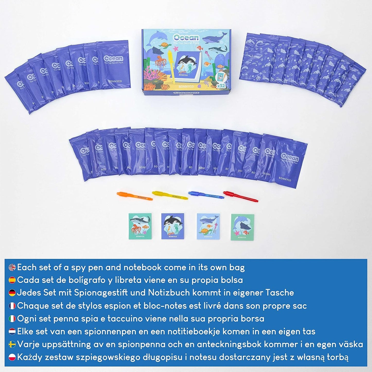 BONNYCO Invisible Ink Pen & Notebook Pack 32 Under the Sea Party Favors | Ocean Party Favors for Kids Goodie Bags Stuffers Pinata Stuffers Classroom Prizes Return Gifts for Kids Birthday Student Gifts