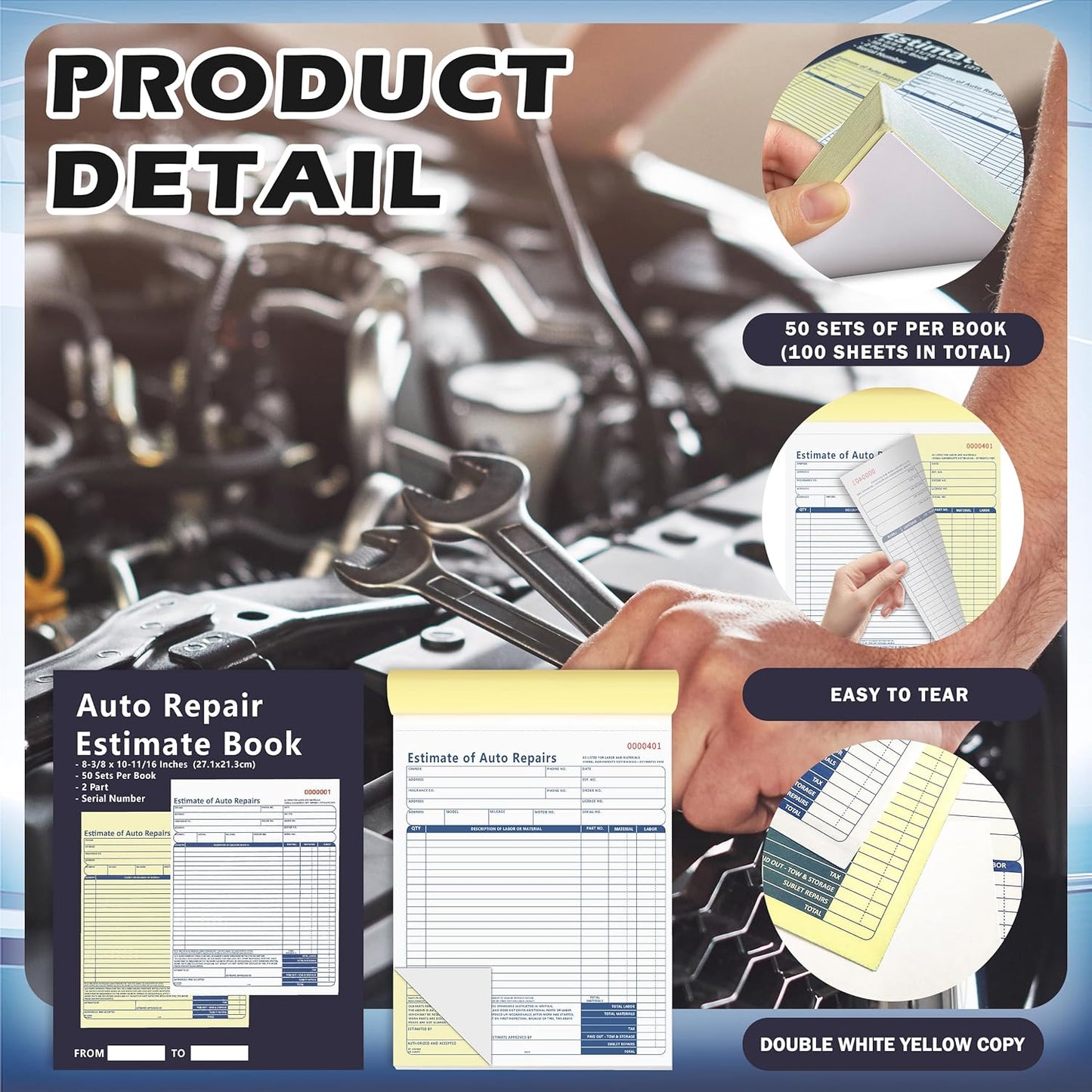 1 Pcs Auto Repair Estimate Book 50 Sets 2-Part Carbonless Duplicate 8-3/8 x 10-11/16 Inches Repair Estimate Book for Auto Repair Shops and Independent Mechanics (1)