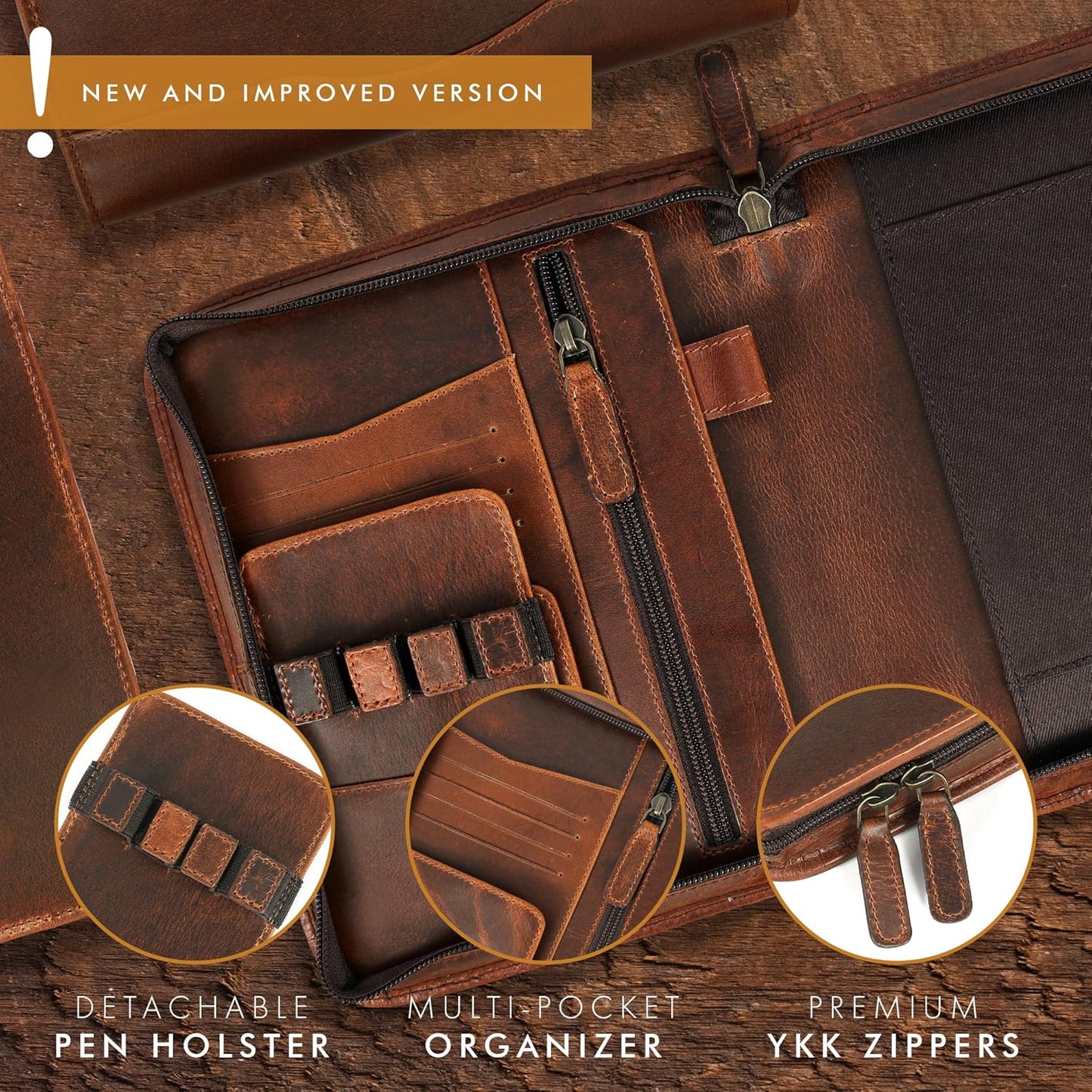 ELIZO Leather Portfolio Leather Padfolio Folio A5 Notebook Cover Work Folder Business Portfolio Organizer Binder Men Women Small Antique