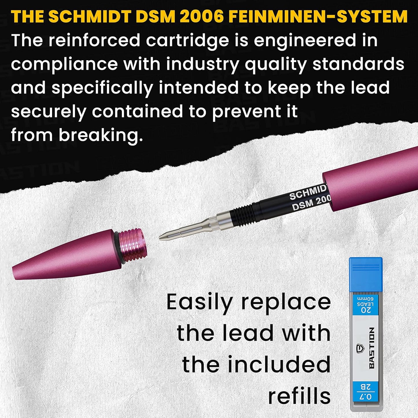 BASTION® Luxury Mechanical Pencil, Professional Lightweight Medium Point Aluminum Pencil for Birthday Gift includes 20 x 0.77mm Lead Refills - Pink