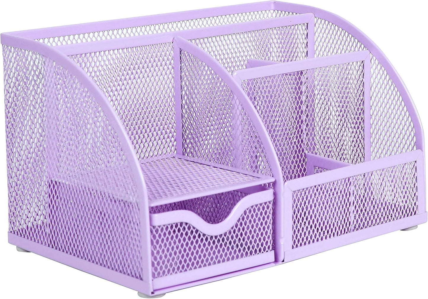 Annova Mesh Desk Organizer Office with 7 Compartments + Drawer/Desk Tidy Candy/Pen Holder/Multifunctional Organizer (Light Purple)