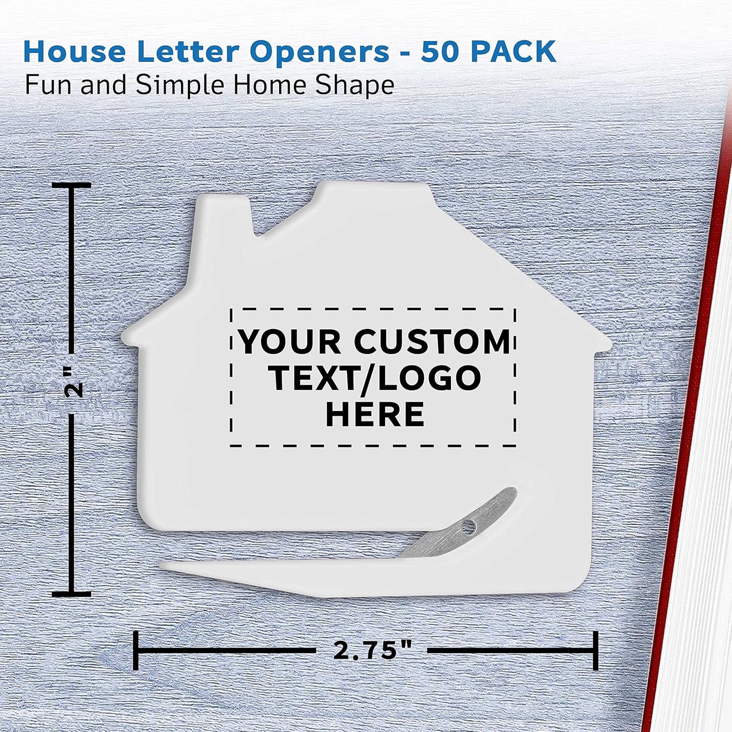 Custom House Letter Openers Set of 50, Personalized Bulk Pack - Perfect for Home or Office - White
