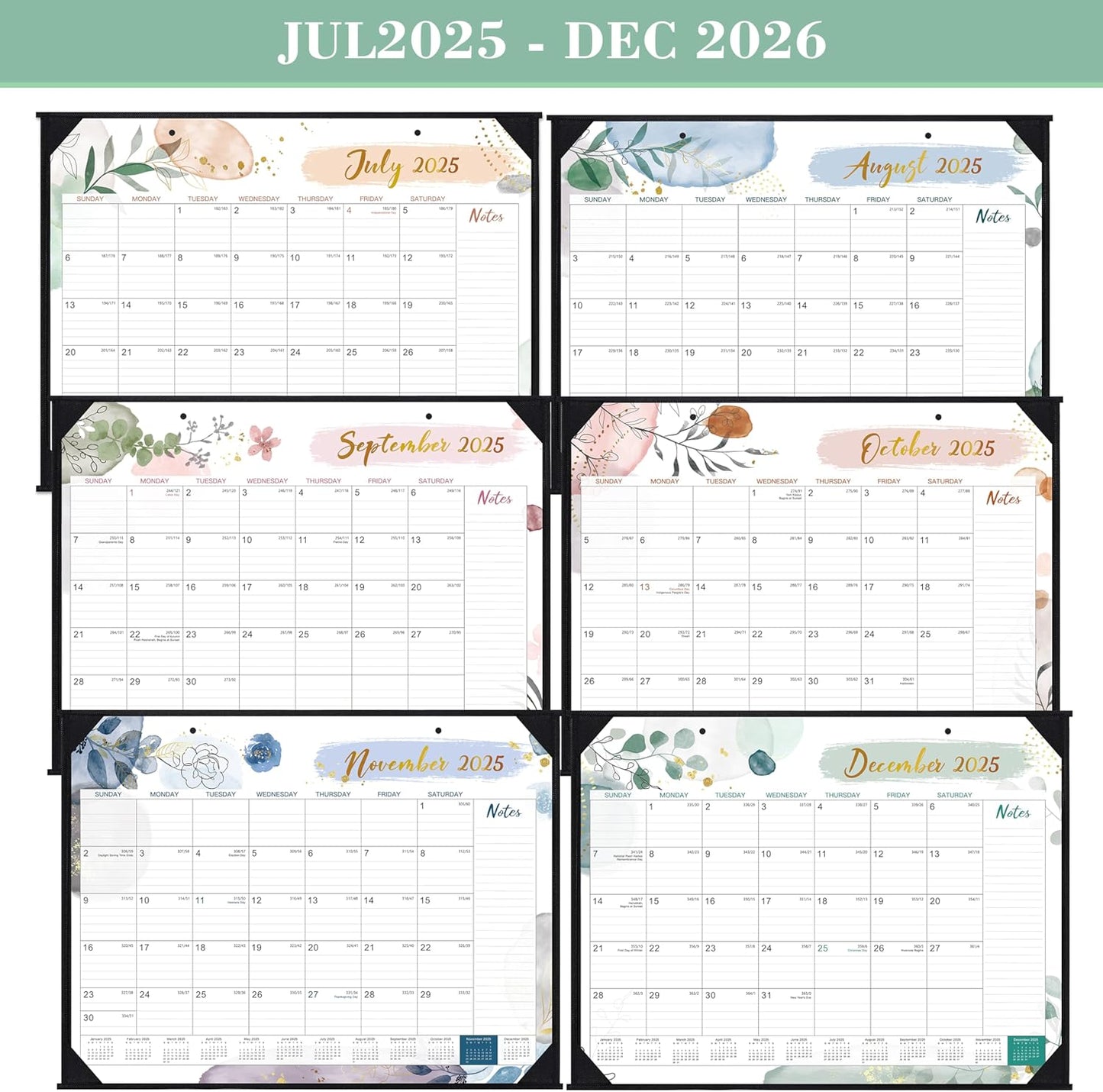 2026 Desk Calendar - Desk Calendar 2026, 22" x 17", July 2025 - December 2026, 18 Monthly Desk/Wall Calendar, Large Ruled Blocks, Notes, Thick Paper, Corner Protector