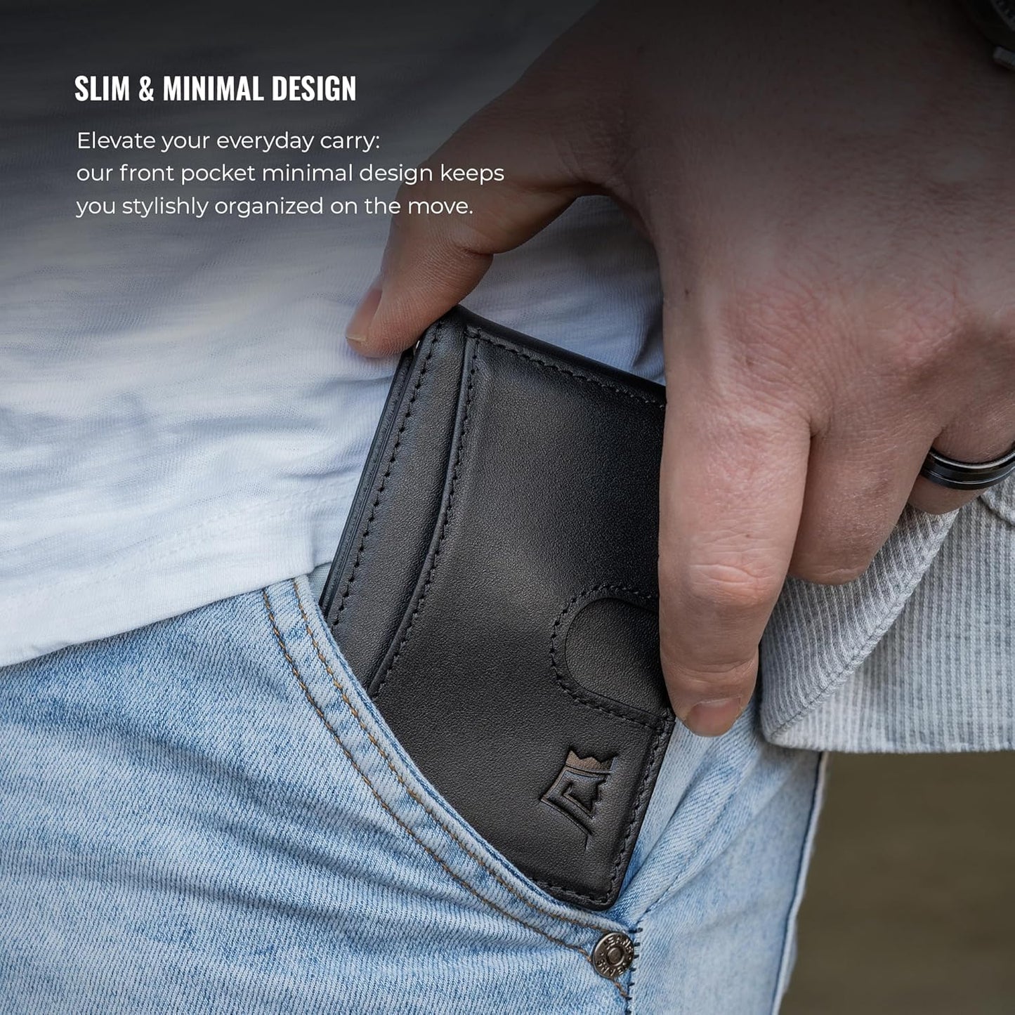 Kings Loot Money Clip Slim Minimalist Wallet for Men – RFID Blocking Leather Design with Money Clip – Front Pocket Bifold Holds 12 Cards – Stylish & Compact Wallets (Black)