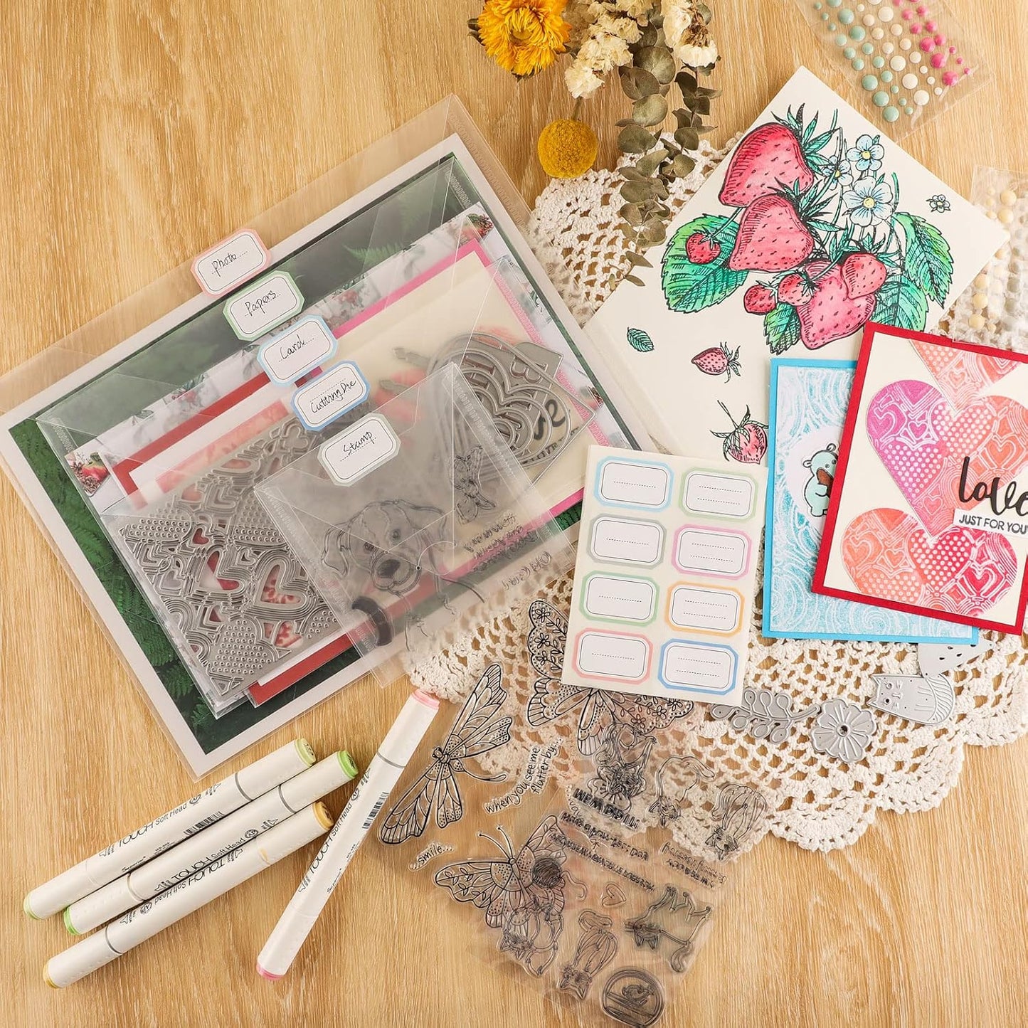 20 Pack Large Clear Stamps & Dies Plastic Storage Envelopes Pockets Transparent PVC Folder for Cutting Dies Stencil Christmas DIY Scrapbooking Paper Card Craft Making 2 Different Size Case Bags