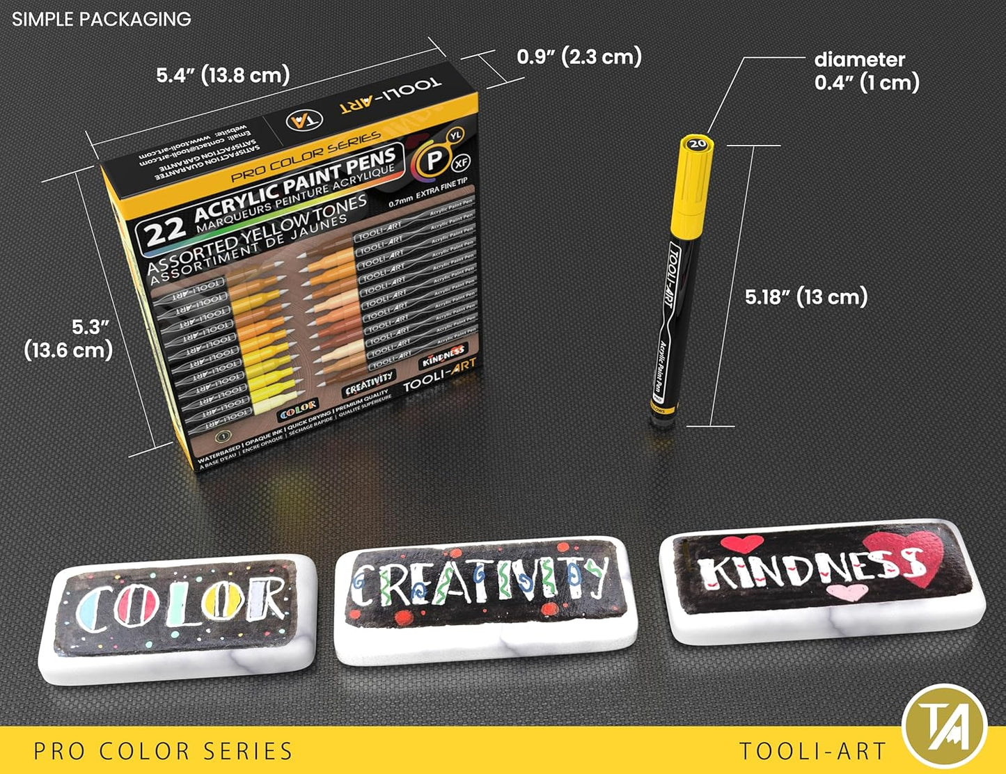 Acrylic Paint Pens 22 Yellow & Brown Tones Assorted Pro Color Series Markers Set 0.7mm Extra Fine Tip for Rock Painting, Glass, Mugs, Wood, Metal, Canvas, Projects, Non Toxic, Waterbased, Quick Drying