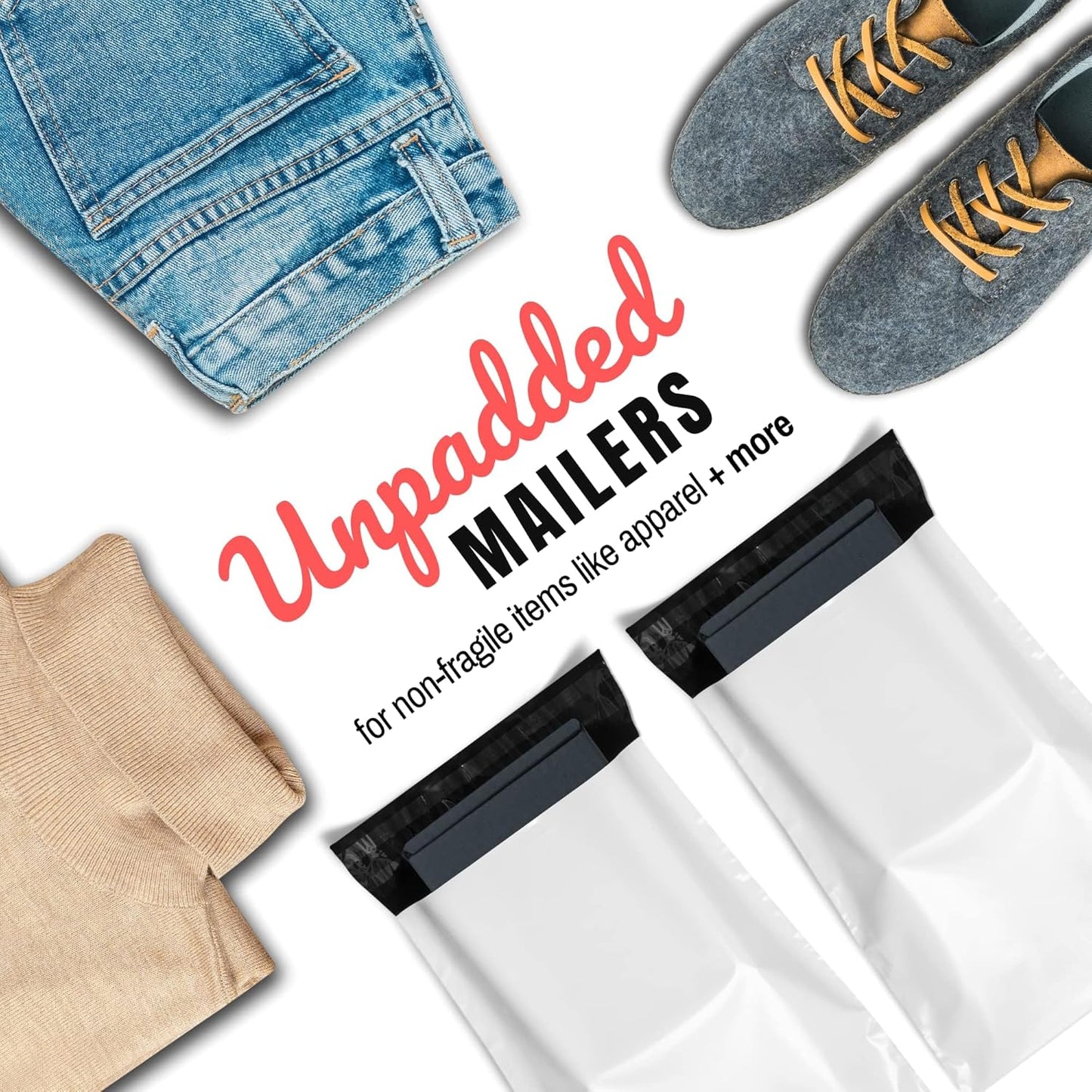 10x13 Poly Mailers Pack of 200 Shipping Supplies Envelopes Mailing Bags Clothing Plastic Small Business Sticky Self Seal White