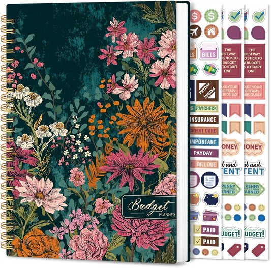 Aesthetic Budget Planner - Monthly Finance Planner with Expense Tracker Notebook, Undated Bill Organizer to Manage Your Finances, Account Book with Colorful Pattern-Wildflower Reverie