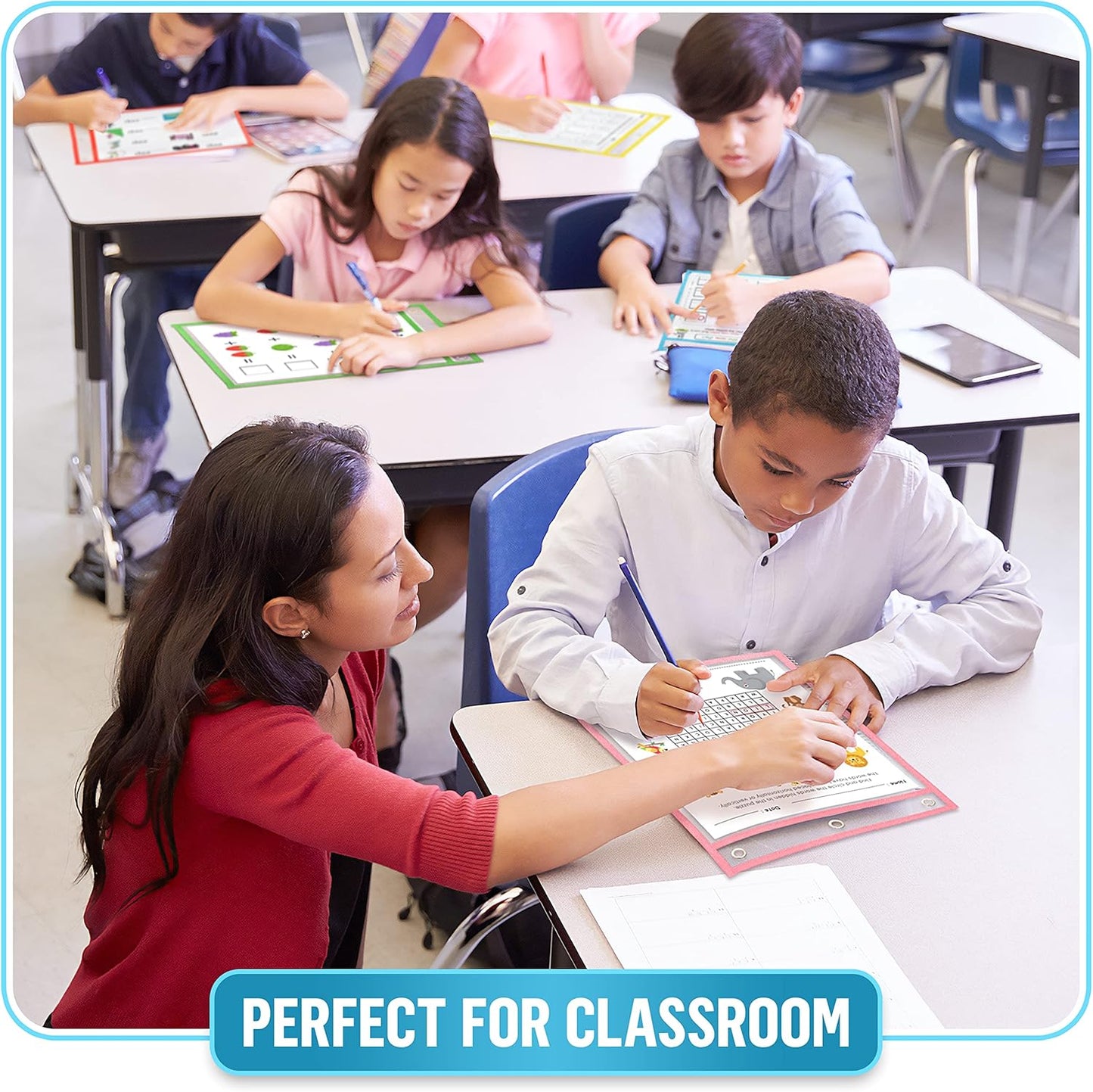 5 Dry Erase Pockets 10x13 Inch - Clear Sheet Protector Pouches - Clear Dry Erase Pockets Reusable Sleeves - Write and Wipe Pockets Pouches - Plastic Sleeves for Paper - Dry Erase Sheets Paper Sleeves