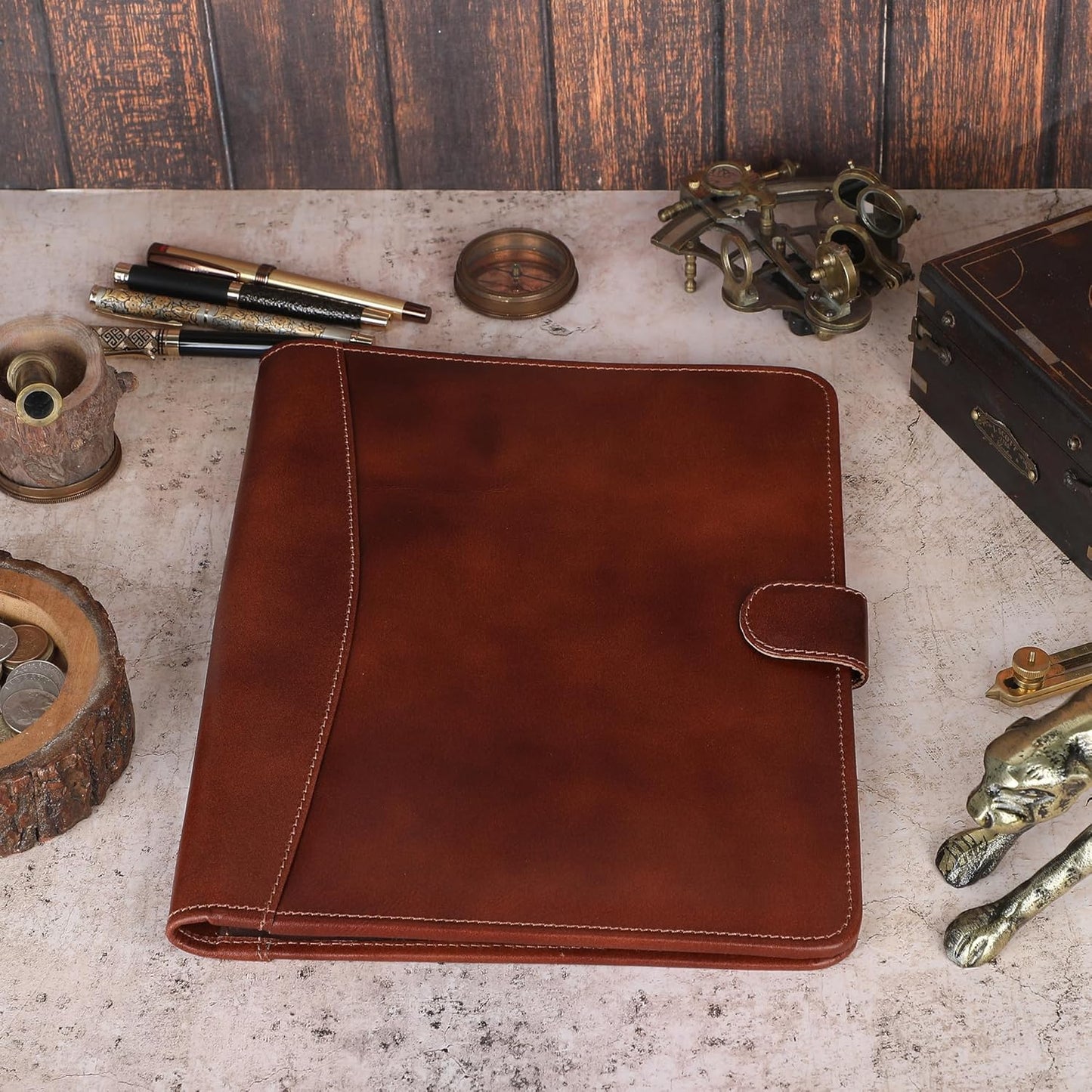 Leather Padfolio Legal Pad Portfolio Organizer | Handmade Executive Notebook Binder | Heavy Duty Full Grain Cow Hide Resume Interview Folio for Men Women, Rustic NoteBook Folder (Wine)