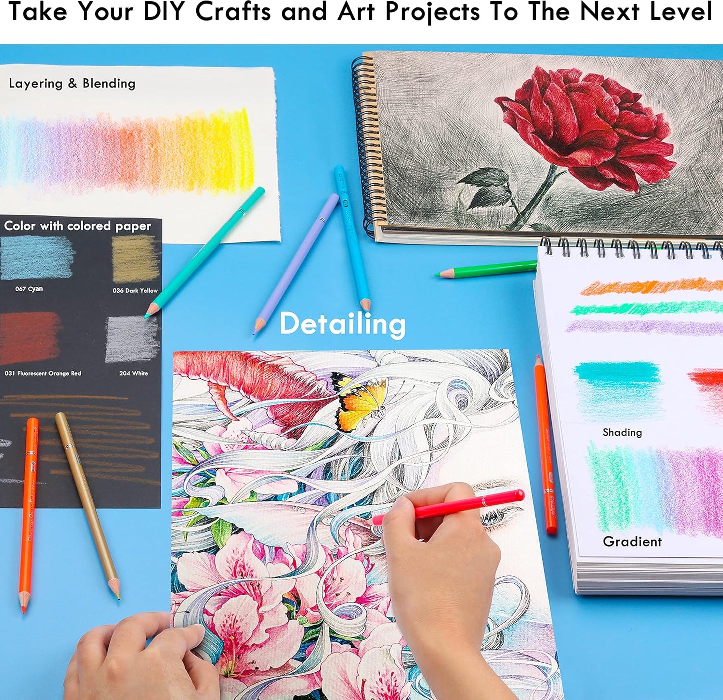 KALOUR 72 Colored Pencils for Adult Coloring Book,With Coloring Book,Zipper Slot Pencil Case,with Sharpener,Soft Core,7 Metallic Color,Ideal for Layering Blending,for Artists Beginners Kids(Pink)