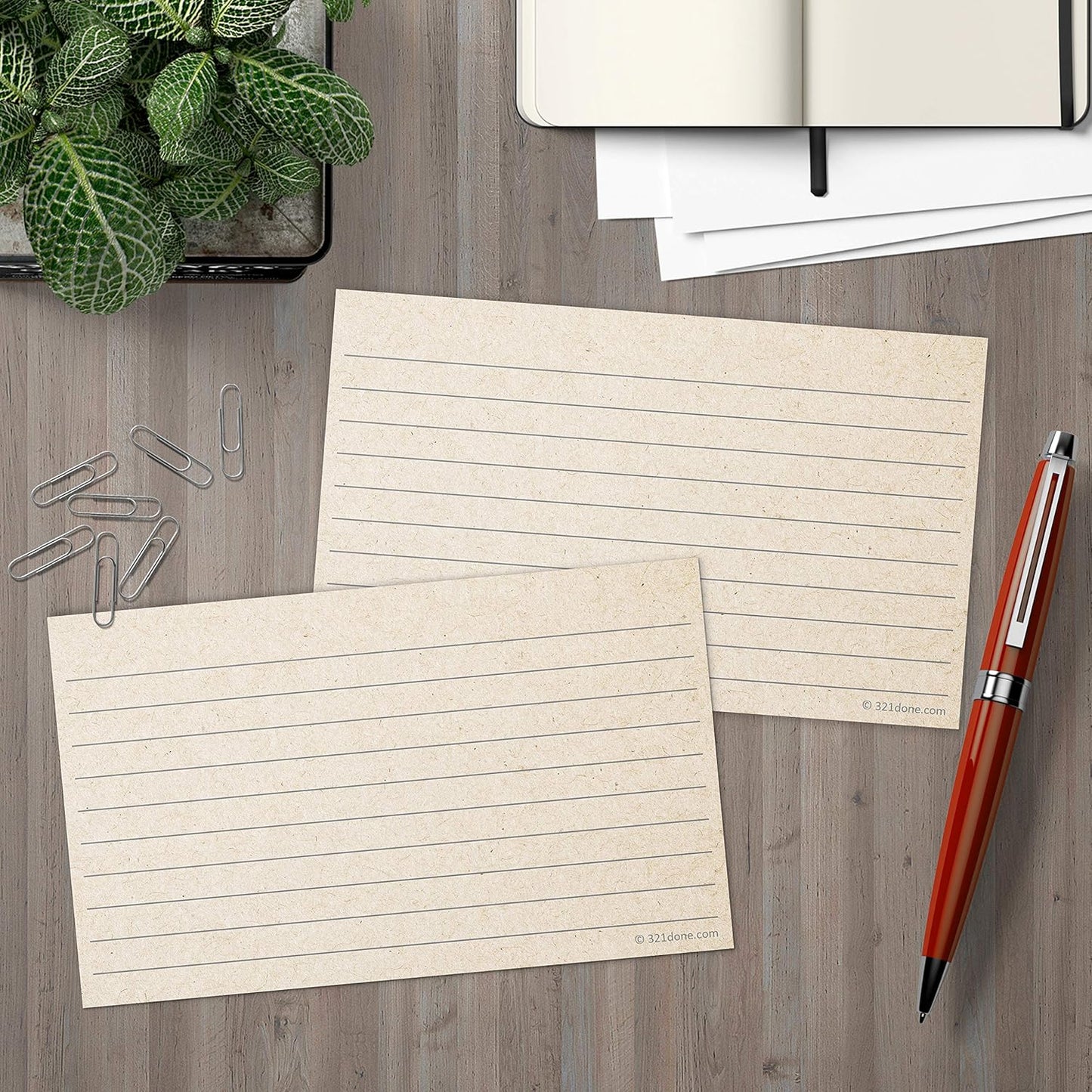 321Done Rustic Ruled Index Cards - Made in USA – Small 3x5 (Set of 50), Kraft Tan, Narrow-Ruled Lined Notecards Double-Sided, Thick Heavy Duty Cardstock, Simple Cute Pretty Note Cards with Lines