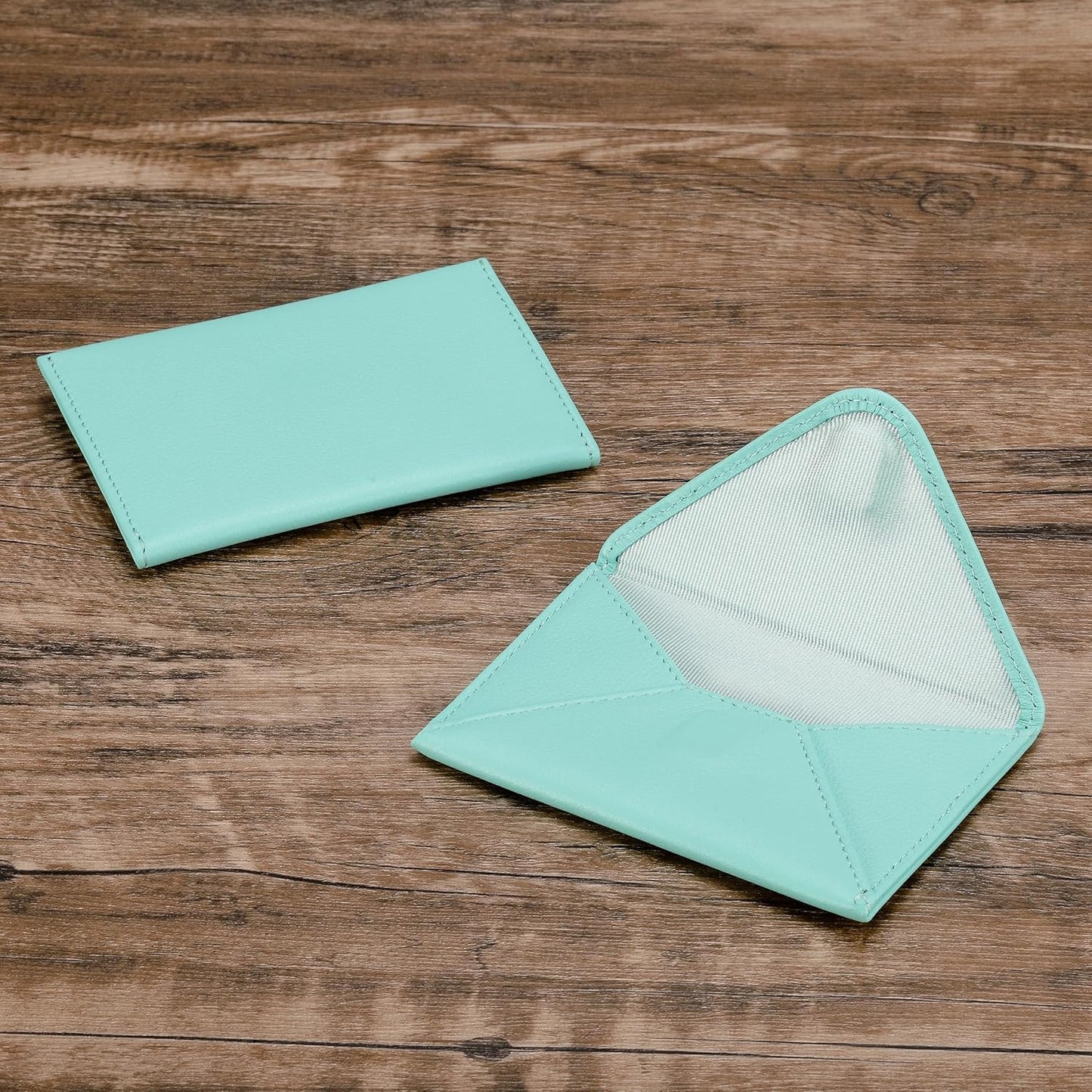 HISCOW Envelope Business Card Case with Magnet Closure - Italian Calfskin (Teal)