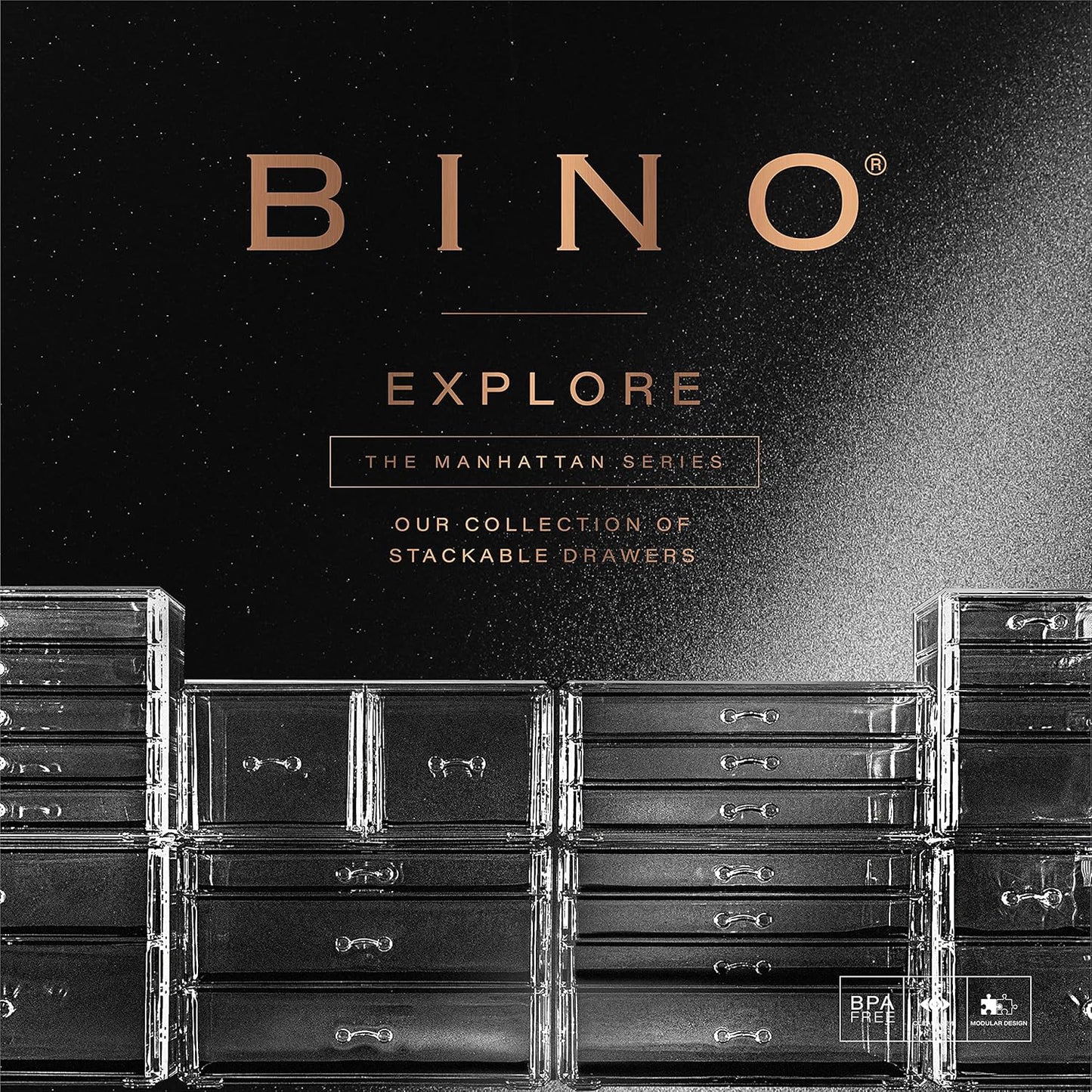 BINO THE MANHATTAN SERIES Acrylic Makeup Drawer Organizer- 2 Drawer Short | Clear Beauty Organizers and Storage| Cosmetic & Makeup Drawer| Home Organization| Jewelry & Vanity Accessories Drawers