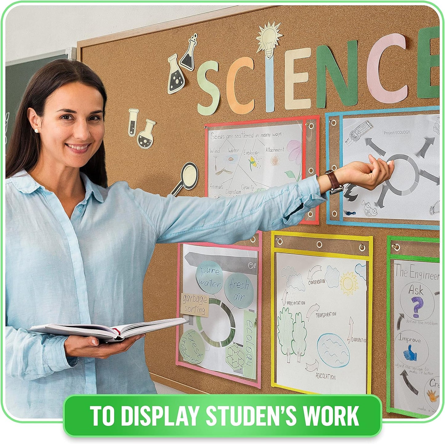 22 Dry Erase Pockets Reusable Sleeves 10x13 - Dry Erase Pocket Sleeves Dry-Erase Sleeve Classroom Pack Dry-Erase Sheet Protectors Pouches Write and Wipe Pockets Erasable Pocket Sleeves for Classroom