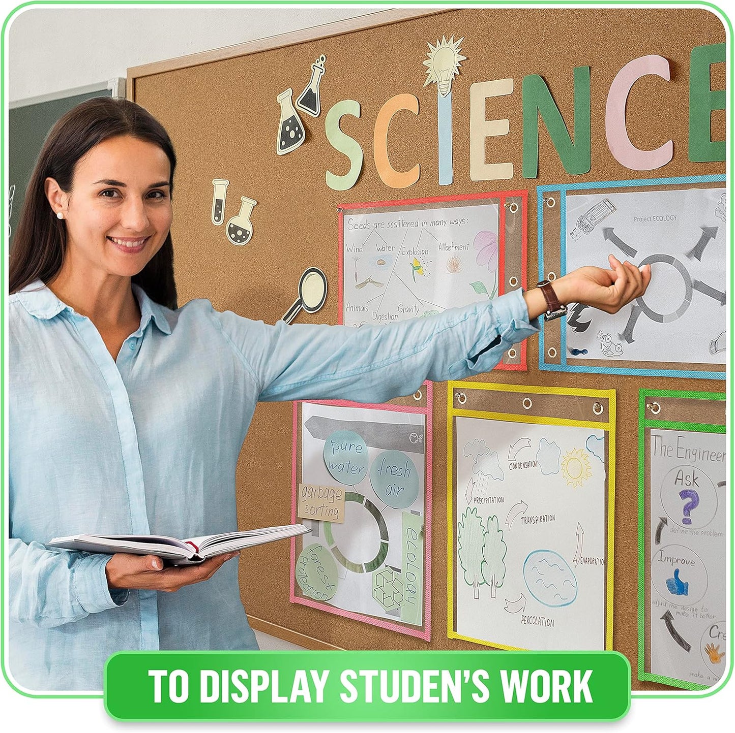 5 Dry Erase Pockets 10x13 Inch - Clear Sheet Protector Pouches - Clear Dry Erase Pockets Reusable Sleeves - Write and Wipe Pockets Pouches - Plastic Sleeves for Paper - Dry Erase Sheets Paper Sleeves